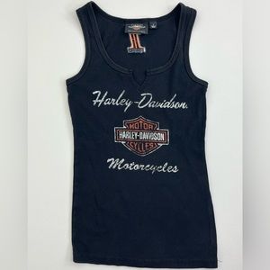 Harley Davidson Motorcycles Sleeveless Notched Ribbed T Shirt Black Size Small